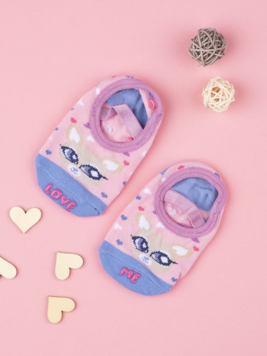 βρεφικά καλτσάκια αντιολισθητικά με καρδούλες για κορίτσι - Prénatal