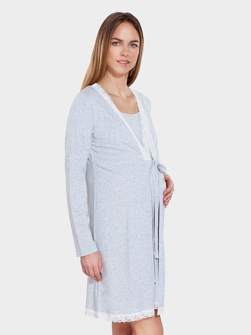 γυναικεία ρόμπα εγκυμοσύνης/θηλασμού γκρι με δαντέλα 565109 - Prénatal