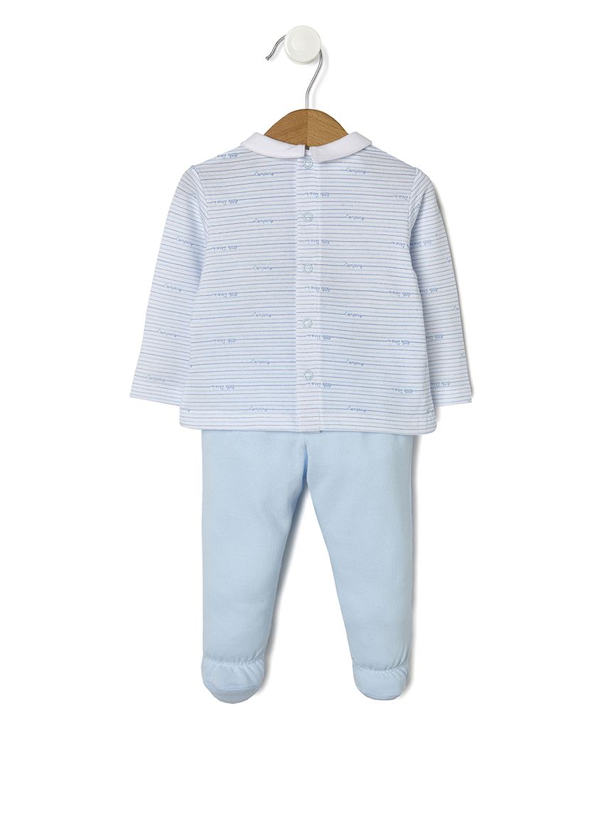σετ μπλούζα παντελόνι - γκέτα πικέ γαλάζιο με δεινόσαυρο για αγόρι - Prénatal