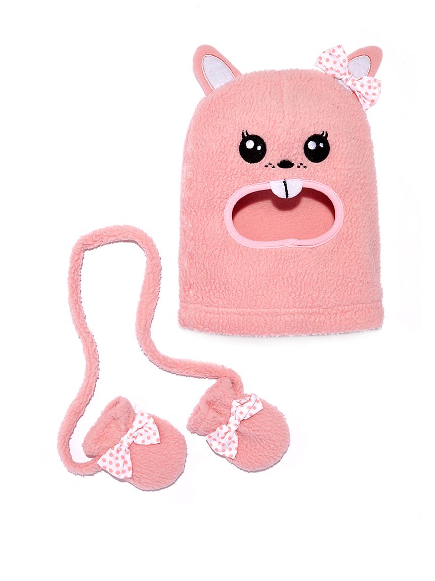 σετ σκουφί γάντια ροζ κουνελάκι για κορίτσι - Prénatal