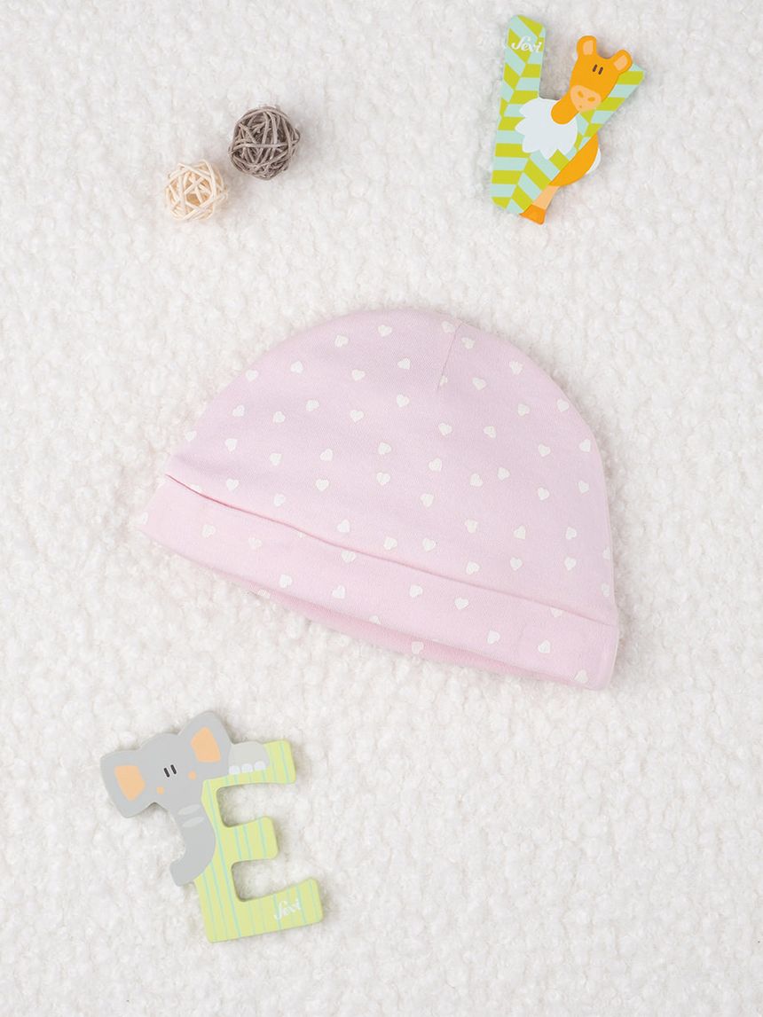 βρεφικό σκουφάκι ροζ με καρδούλες για κορίτσι - Prénatal