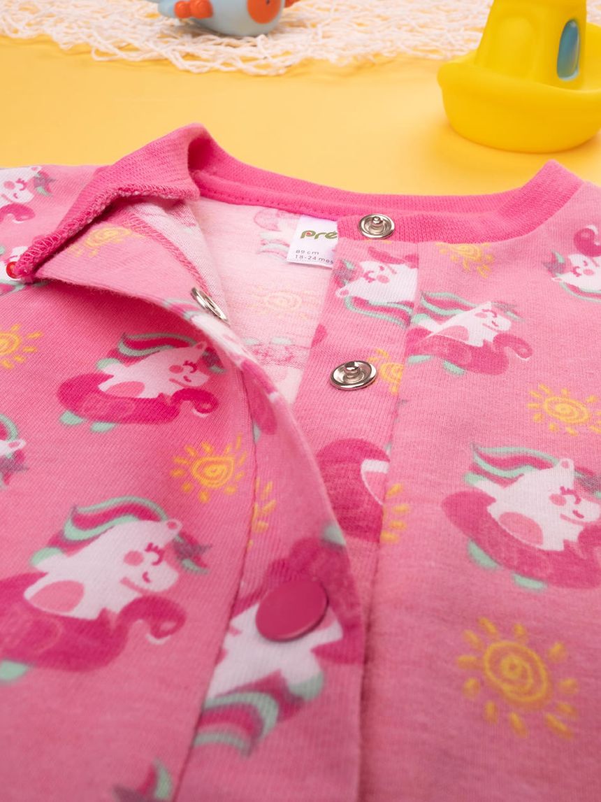 βρεφική ολόσωμη πιτζάμα ροζ με μονόκερους για κορίτσι - Prénatal