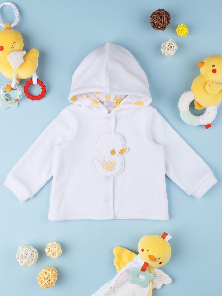 βρεφική ζακέτα σενίλ άσπρη με παπάκια unisex - Prénatal