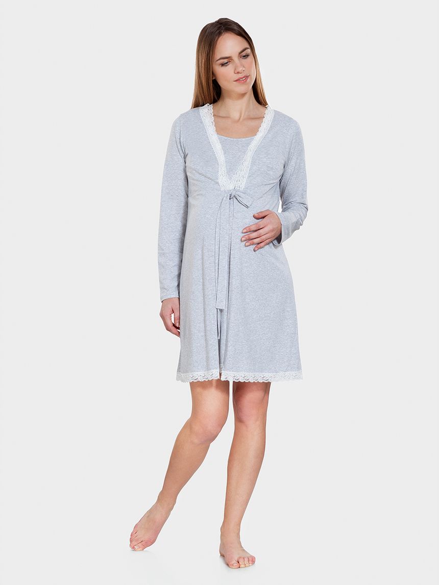 γυναικεία ρόμπα εγκυμοσύνης/θηλασμού γκρι με δαντέλα 565109 - Prénatal