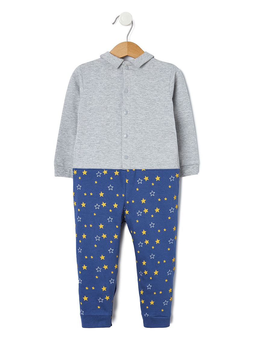πιτζάμα ολόσωμη από φέλπα δίχρωμη με στάμπα για αγόρι - Prénatal