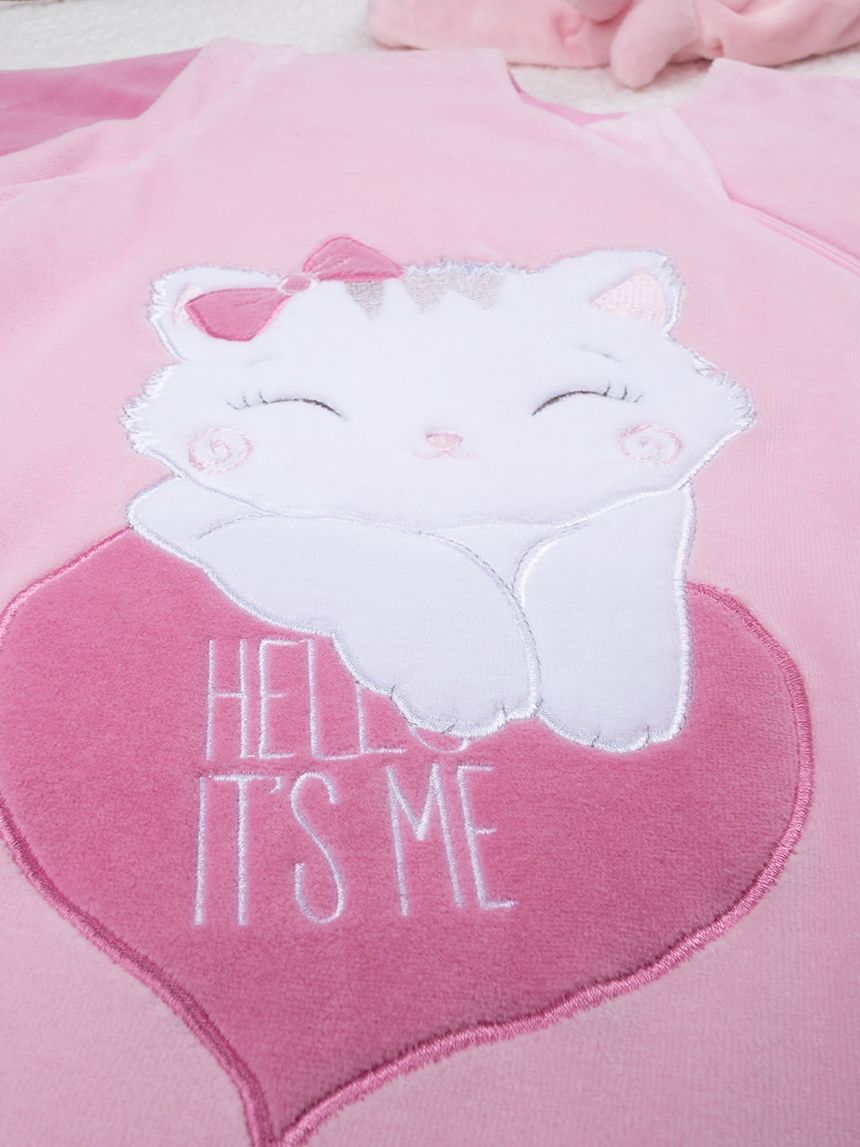 βρεφικός υπνόσακος σενίλ χειμερινός ροζ με γατάκι 3.5 tog για κορίτσι - Prénatal