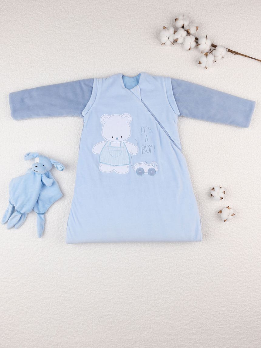 βρεφικός υπνόσακος σενίλ χειμερινός γαλάζιος με αρκουδάκι 3.5 tog για αγόρι - Prénatal