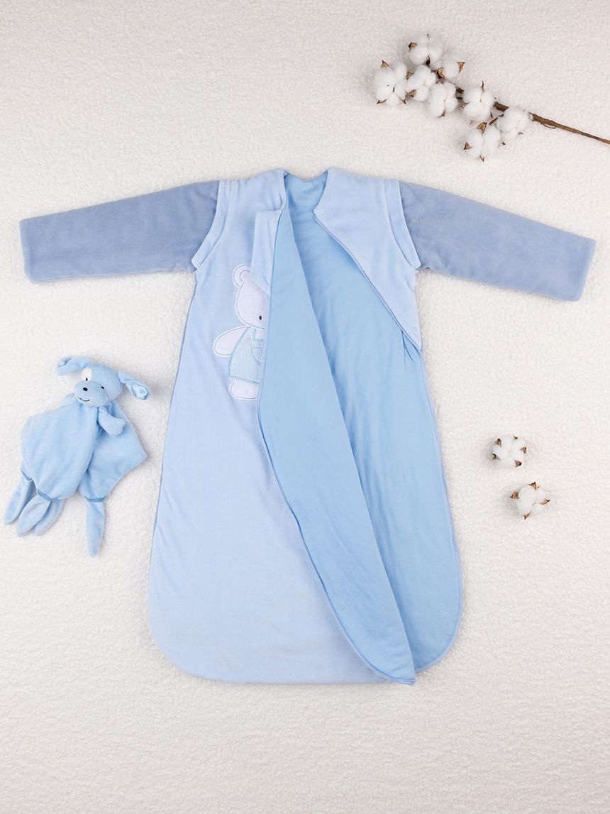 βρεφικός υπνόσακος σενίλ χειμερινός γαλάζιος με αρκουδάκι 3.5 tog για αγόρι - Prénatal