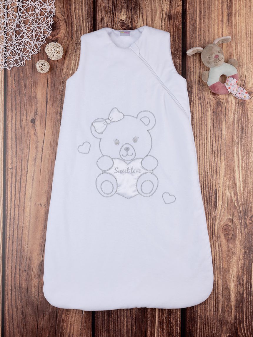 βρεφικός υπνόσακος σενίλ λευκός με αρκουδάκι 3.5 tog για κορίτσι - Prénatal