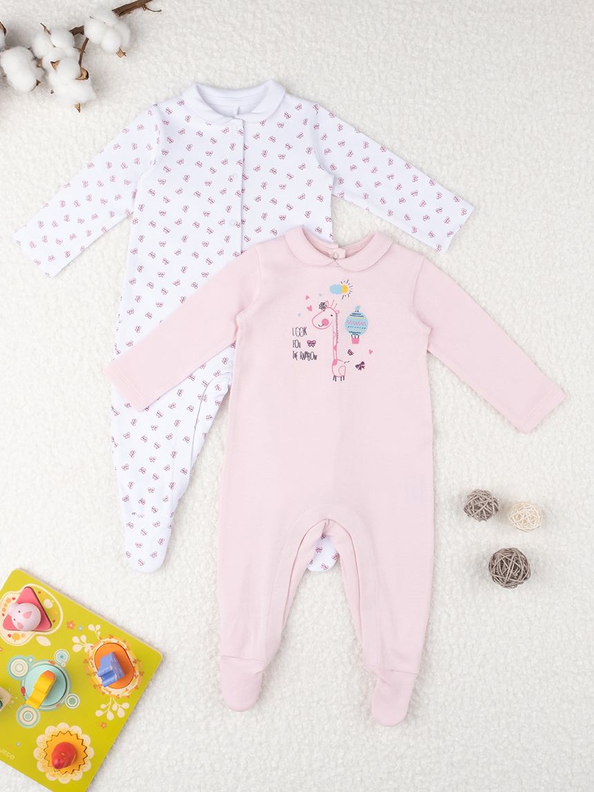 βρεφικά φορμάκια με καμηλοπάρδαλη πακέτο x2 για κορίτσι - Prénatal