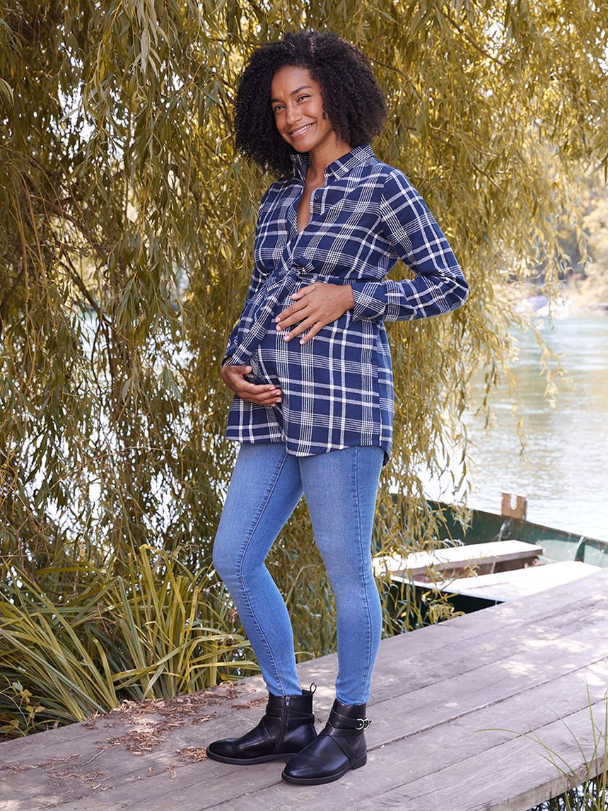 γυναικείο πουκάμισο εγκυμοσύνης/θηλασμού μπλε καρό - Prénatal