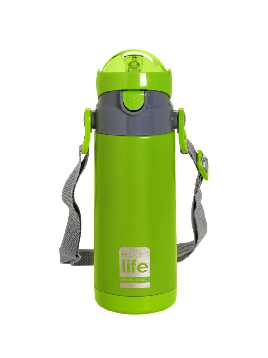 Ecolife ανοξείδωτο παγούρι με καλαμάκι kids thermos 400ml green 33-bo-2994 - Ecolife