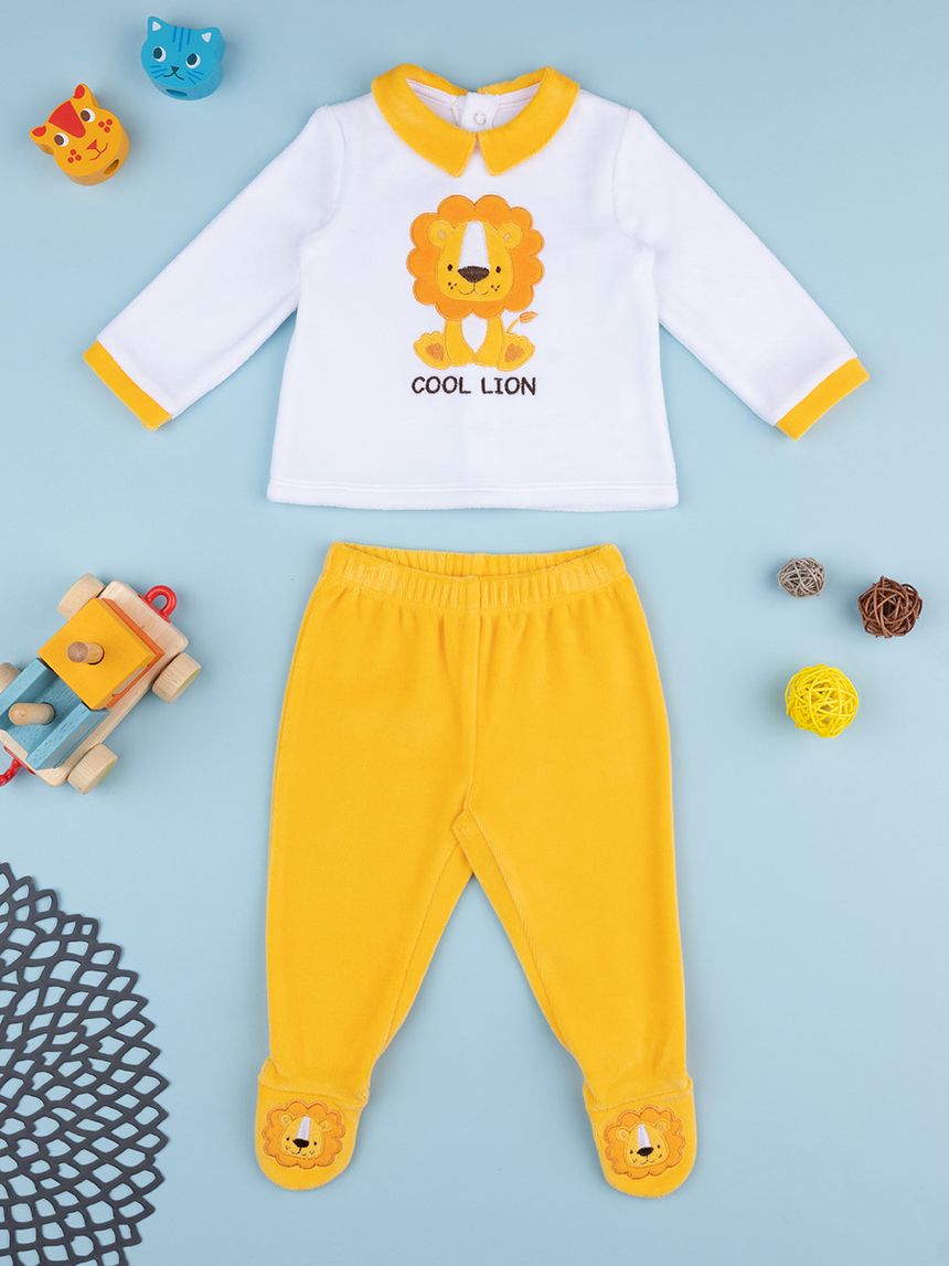 βρεφικό σετ σενίλ μπλούζα και γκέτα με λιοντάρι για αγόρι - Prénatal