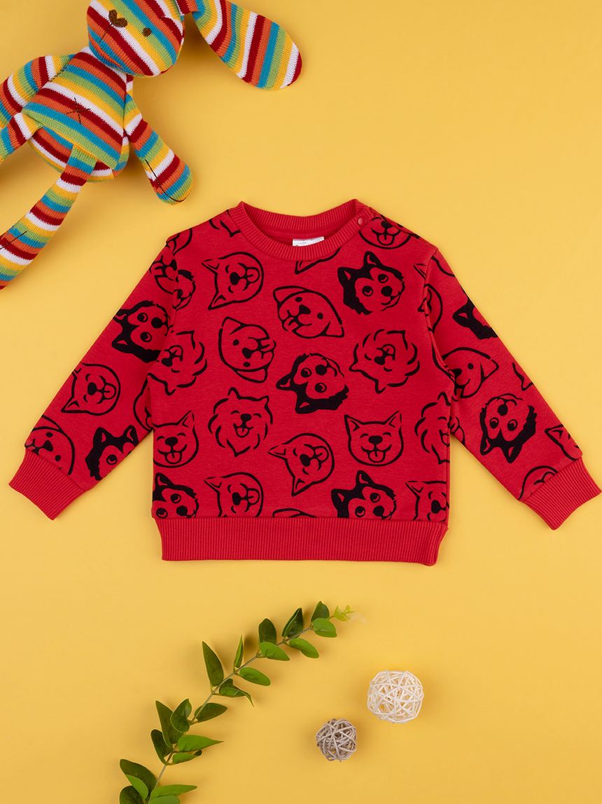 βρεφική μπλούζα φούτερ κόκκινη με σκυλάκια για αγόρι - Prénatal