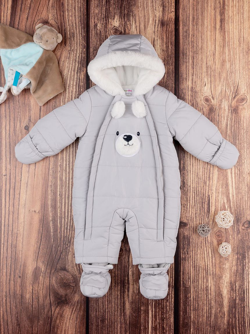 βρεφική φόρμα εξόδου γκρι με αρκουδάκι για αγόρι - Prénatal