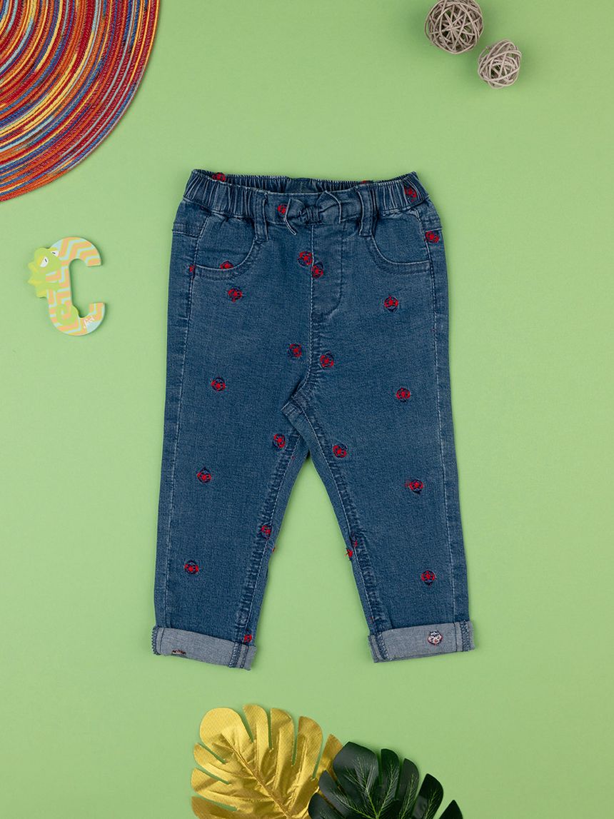 βρεφικό τζιν παντελόνι μπλε με πασχαλίτσες για κορίτσι - Prénatal