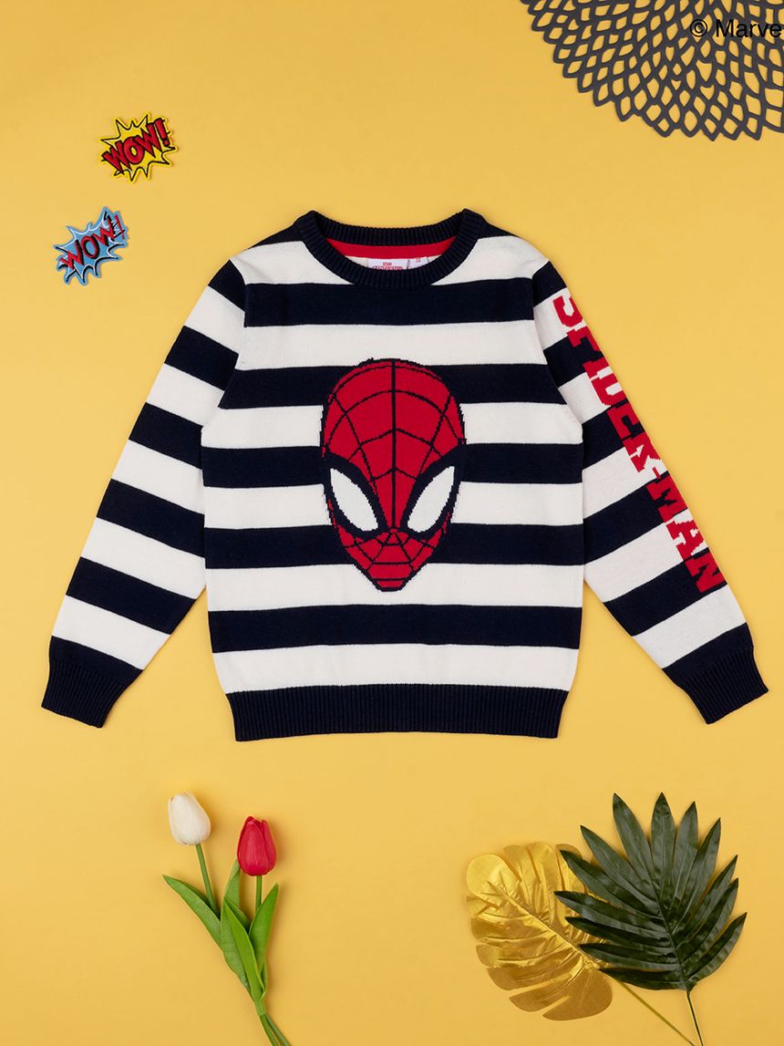 παιδικό πουλόβερ ριγέ μπλε/λευκό με το spiderman για αγόρι - Prénatal