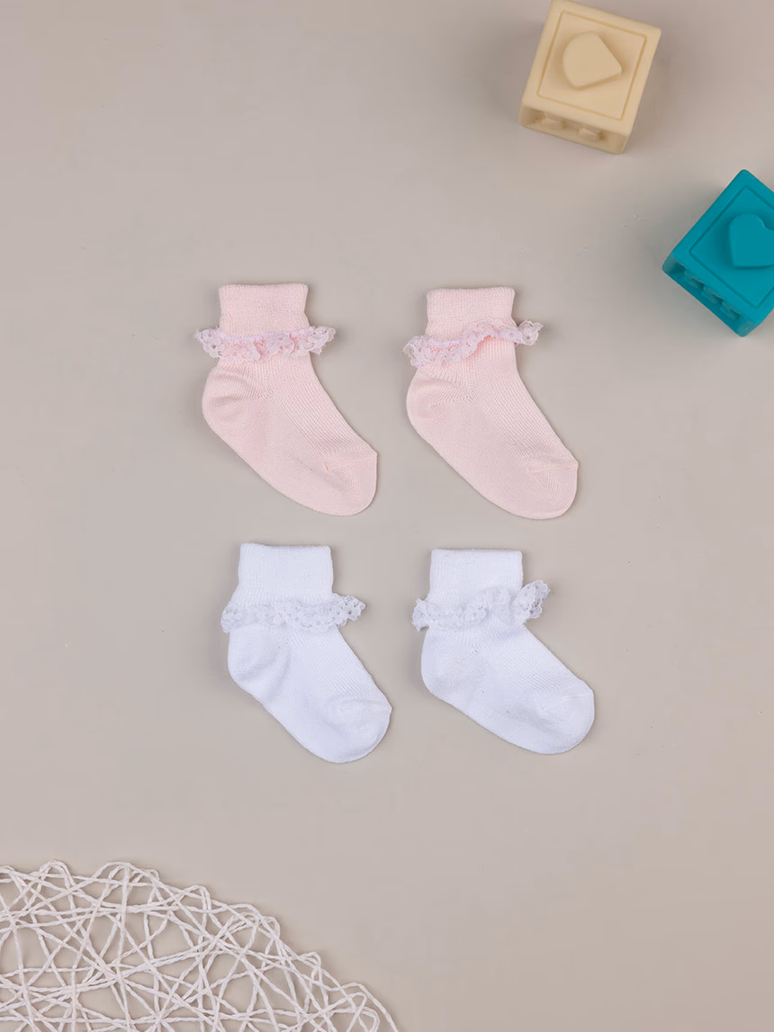 βρεφικά καλτσάκια με δαντέλα πακέτο x2 για κορίτσι - Prénatal