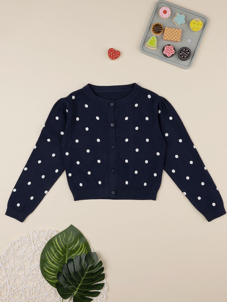 παιδική πλεκτή ζακέτα μπλε πουά για κορίτσι - Prénatal