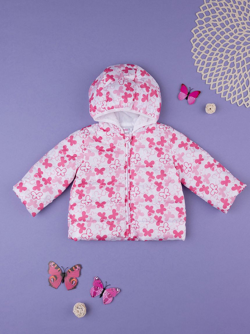 βρεφικό μπουφάν φουσκωτό λευκό με πεταλούδες για κορίτσι - Prénatal