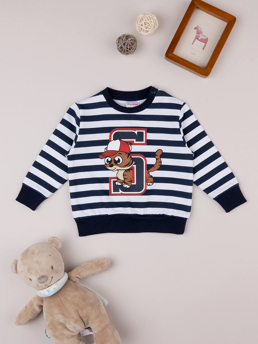 βρεφική μπλούζα φούτερ ριγέ με τιγράκι για αγόρι - Prénatal
