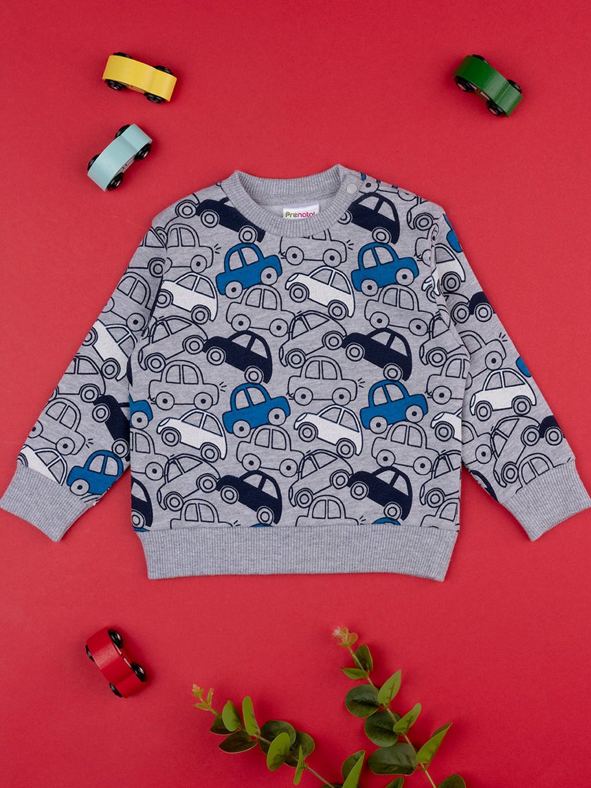 βρεφική μπλούζα φούτερ γκρι με αυτοκινητάκια για αγόρι - Prénatal