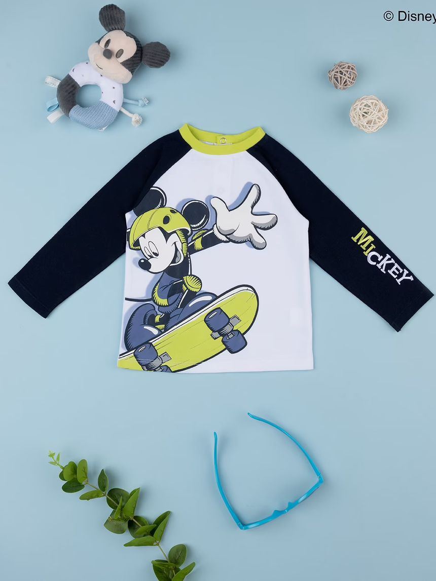 βρεφική μπλούζα λευκή/μπλε με το mickey για αγόρι - Prénatal