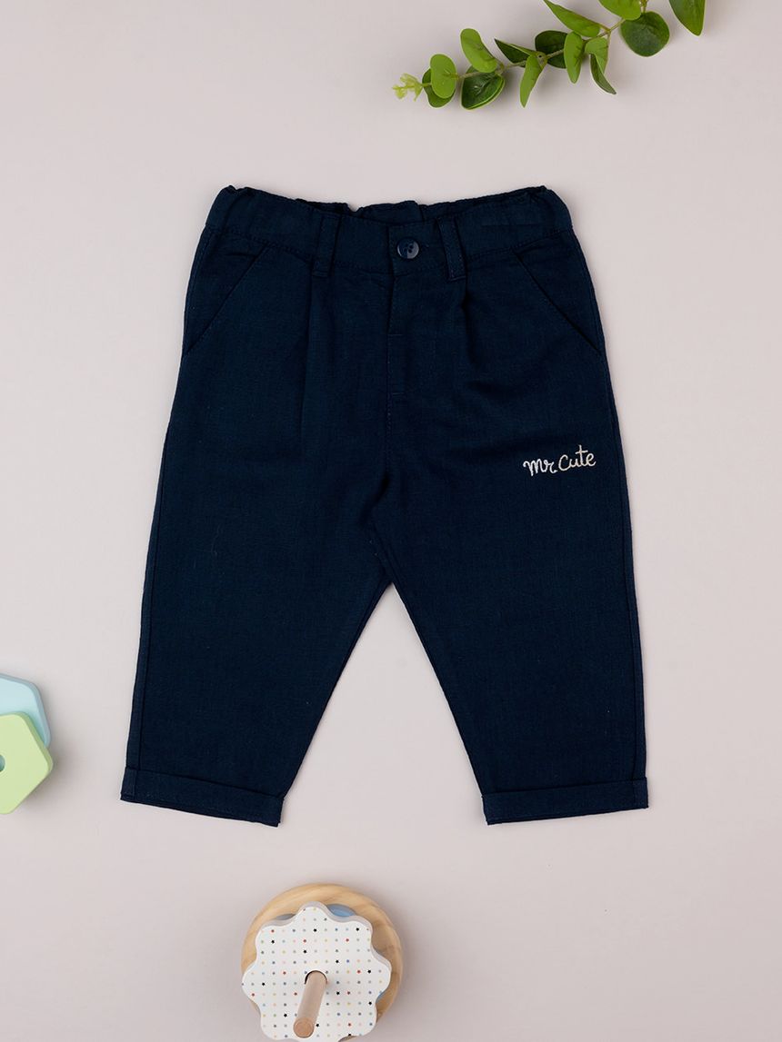 βρεφικό παντελόνι λινό μπλε mr cute για αγόρι - Prénatal
