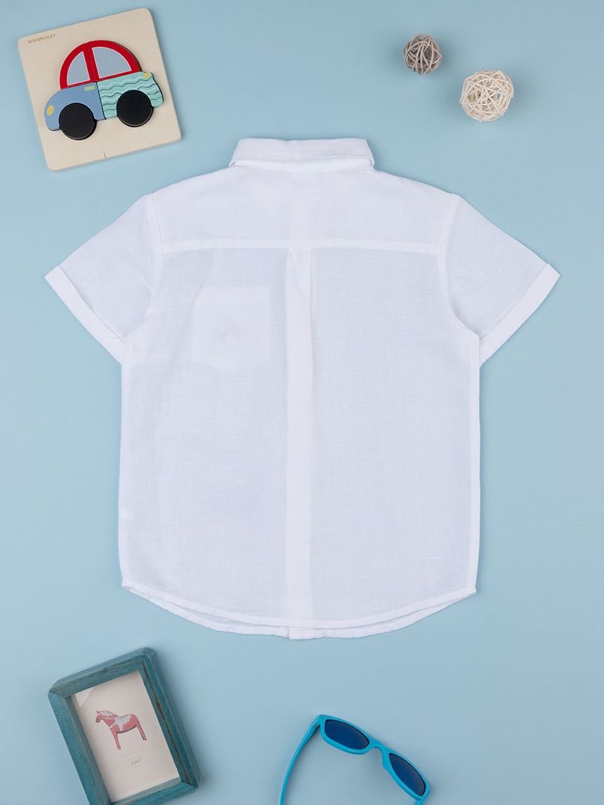 παιδικό λινό πουκάμισο λευκό με τιμόνι για αγόρι - Prénatal