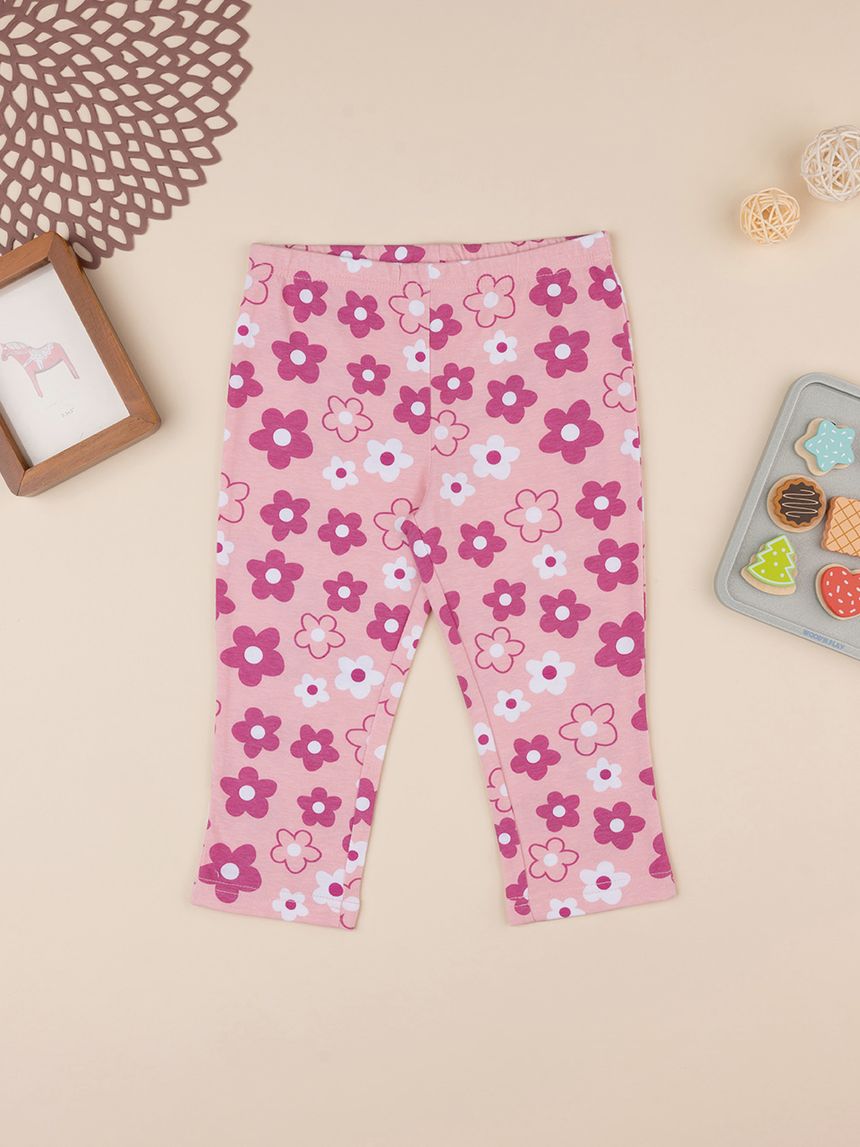 παιδικό κολάν 3/4 ροζ φλοράλ για κορίτσι - Prénatal