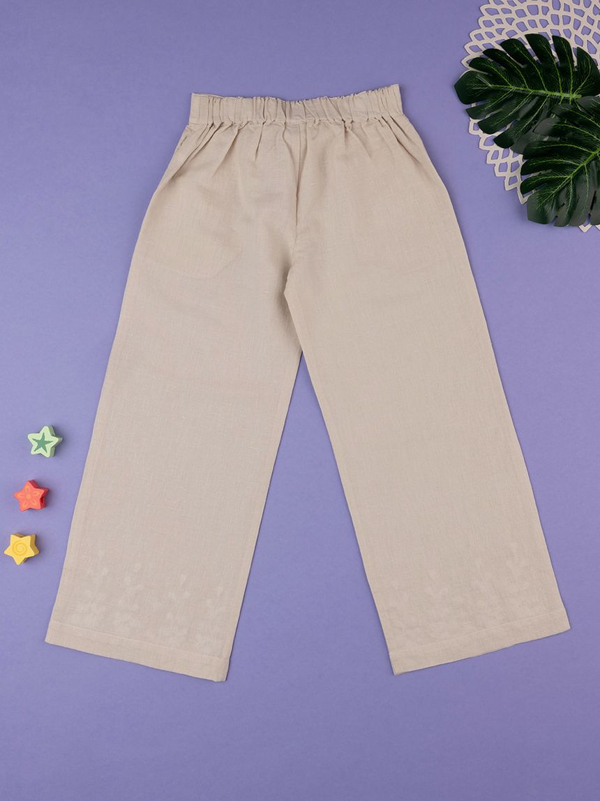 παιδικό λινό παντελόνι μπεζ με λουλούδια για κορίτσι - Prénatal