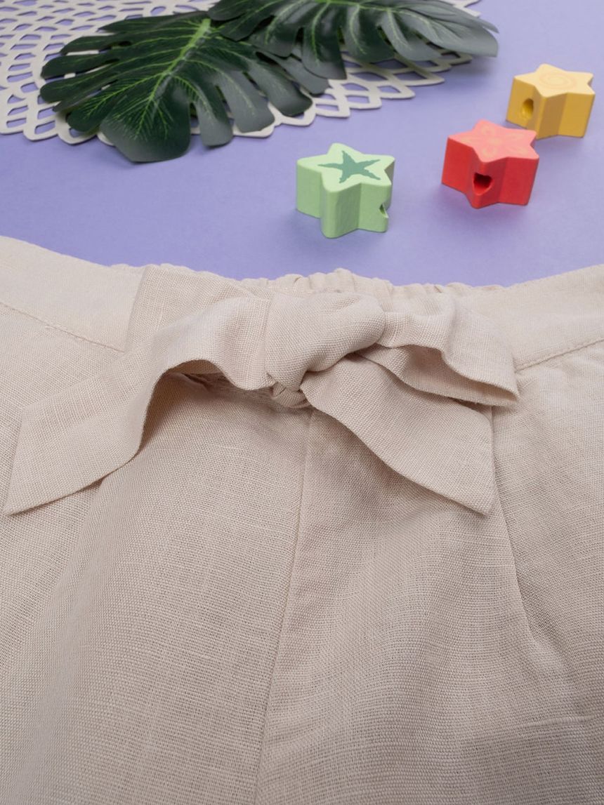 παιδικό λινό παντελόνι μπεζ με λουλούδια για κορίτσι - Prénatal