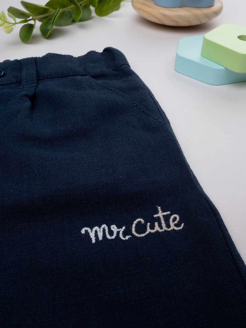 βρεφικό παντελόνι λινό μπλε mr cute για αγόρι - Prénatal