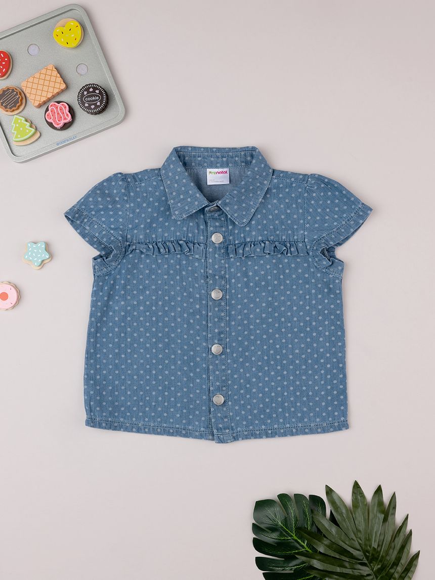 παιδικό τζιν πουκάμισο μπλε πουά για κορίτσι - Prénatal