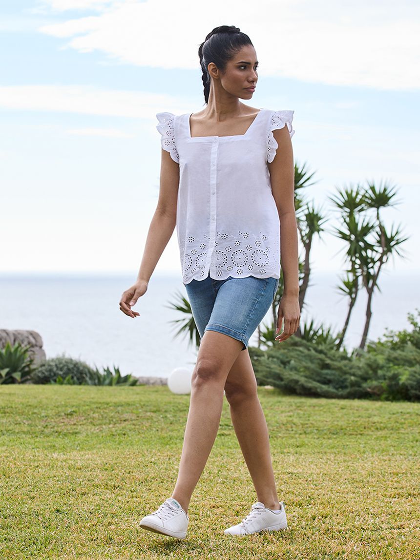 γυναικεία μπλούζα εγκυμοσύνης/θηλασμού λευκή με δαντέλα sangallo - Prénatal