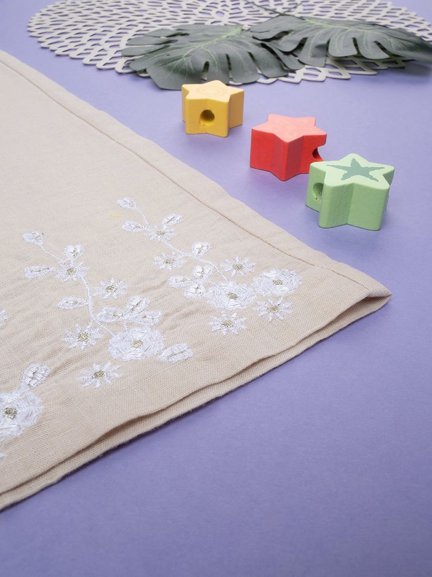 παιδικό λινό παντελόνι μπεζ με λουλούδια για κορίτσι - Prénatal