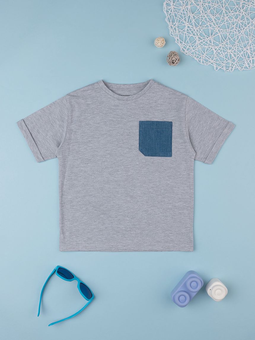 παιδικό t-shirt γκρι με τσέπη τζιν για αγόρι - Prénatal