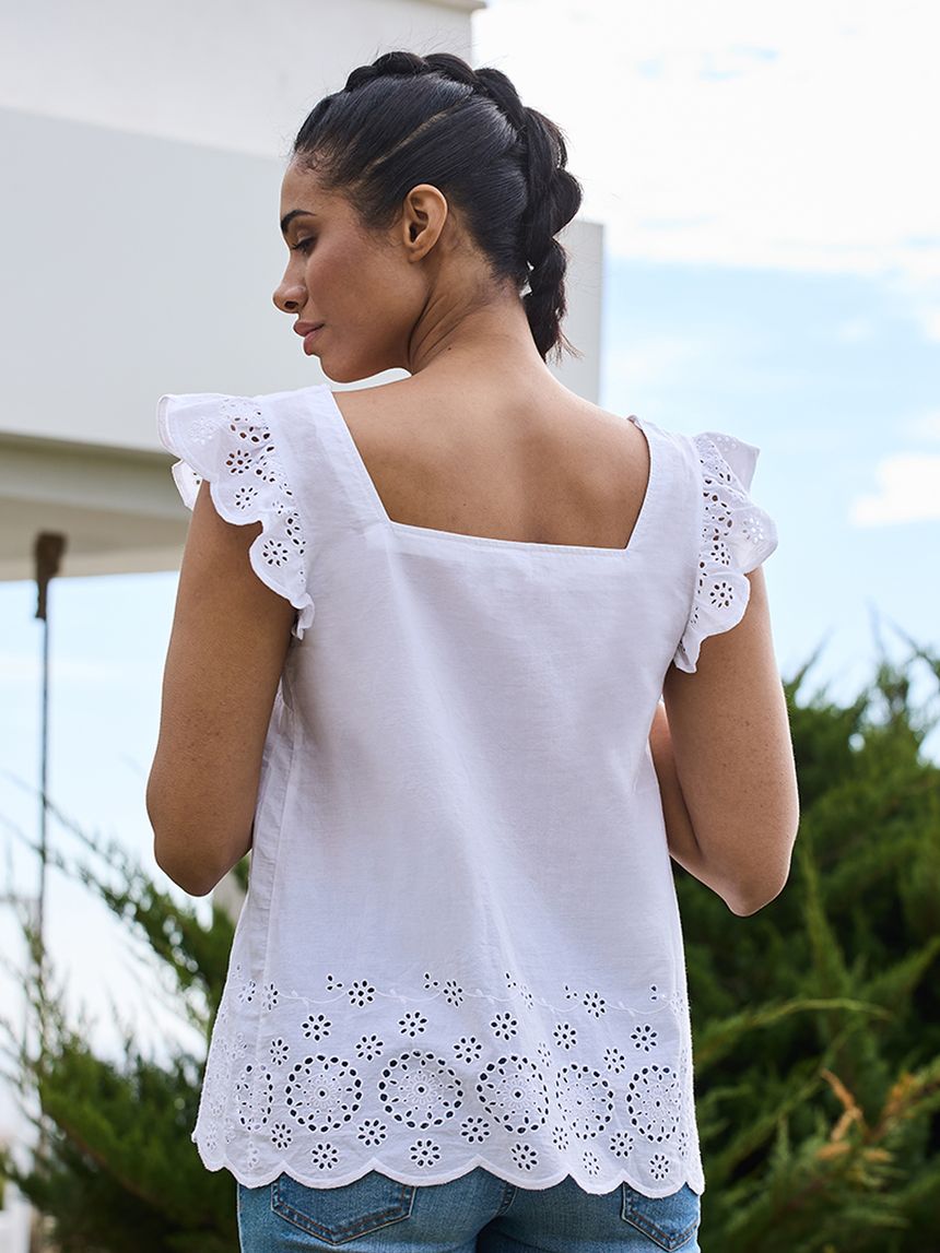 γυναικεία μπλούζα εγκυμοσύνης/θηλασμού λευκή με δαντέλα sangallo - Prénatal