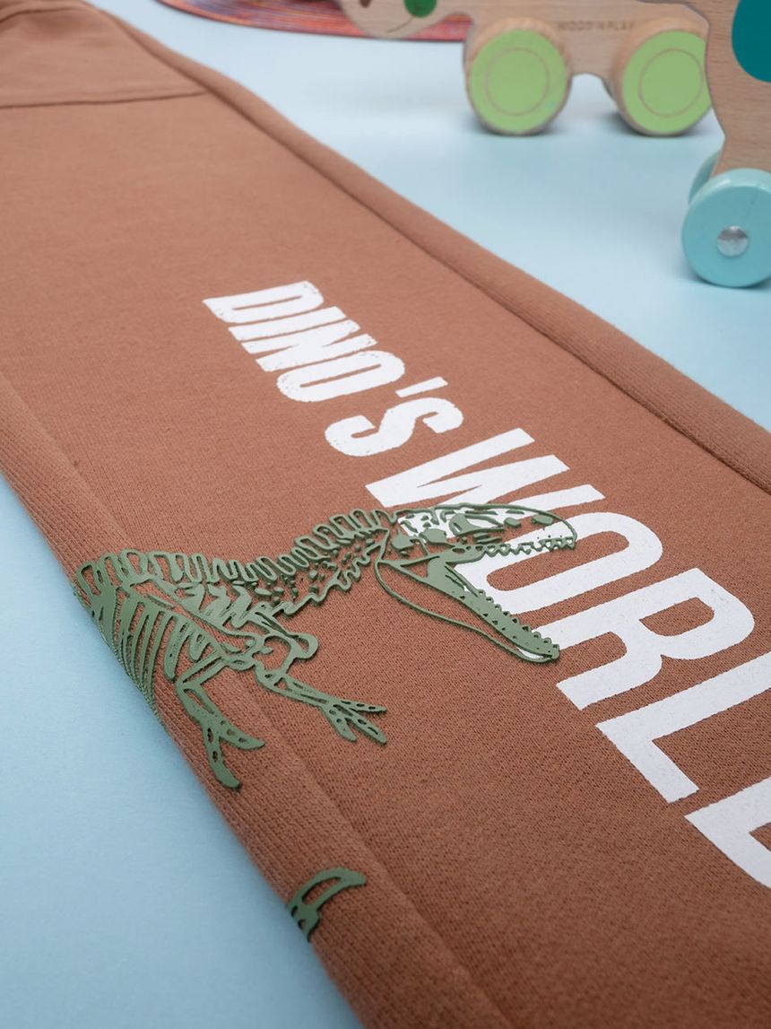 παιδικό παντελόνι φόρμας καφέ με δεινόσαυρο για αγόρι - Prénatal