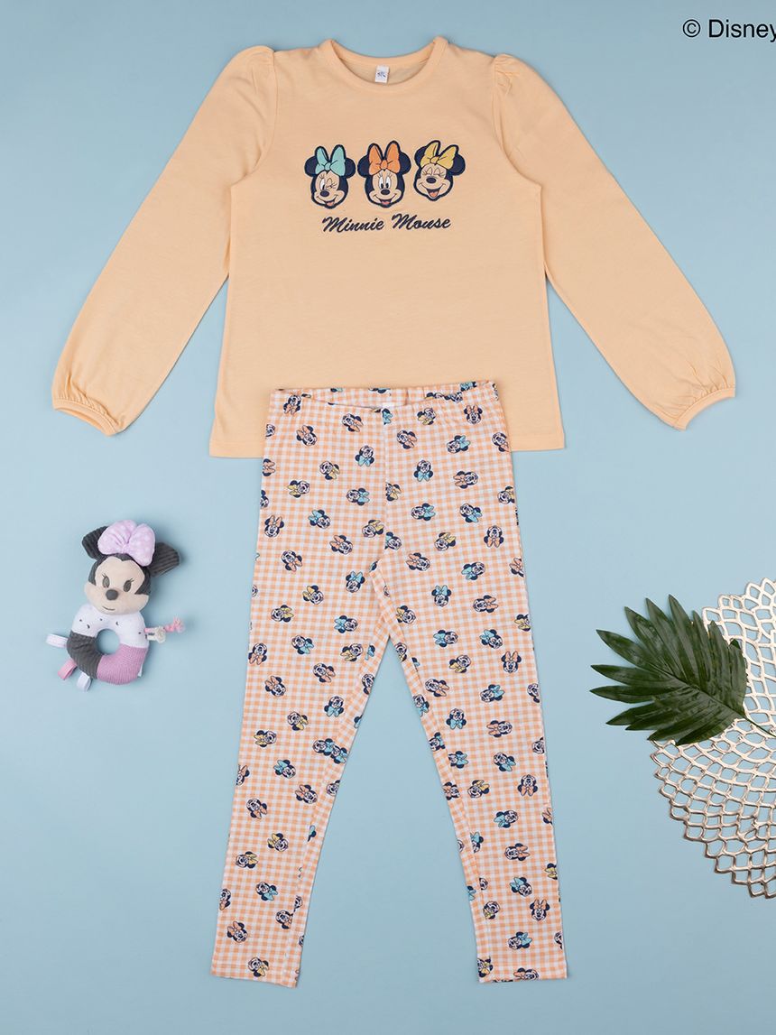παιδική πιτζάμα σομόν/καρό με τη minnie για κορίτσι - Prénatal