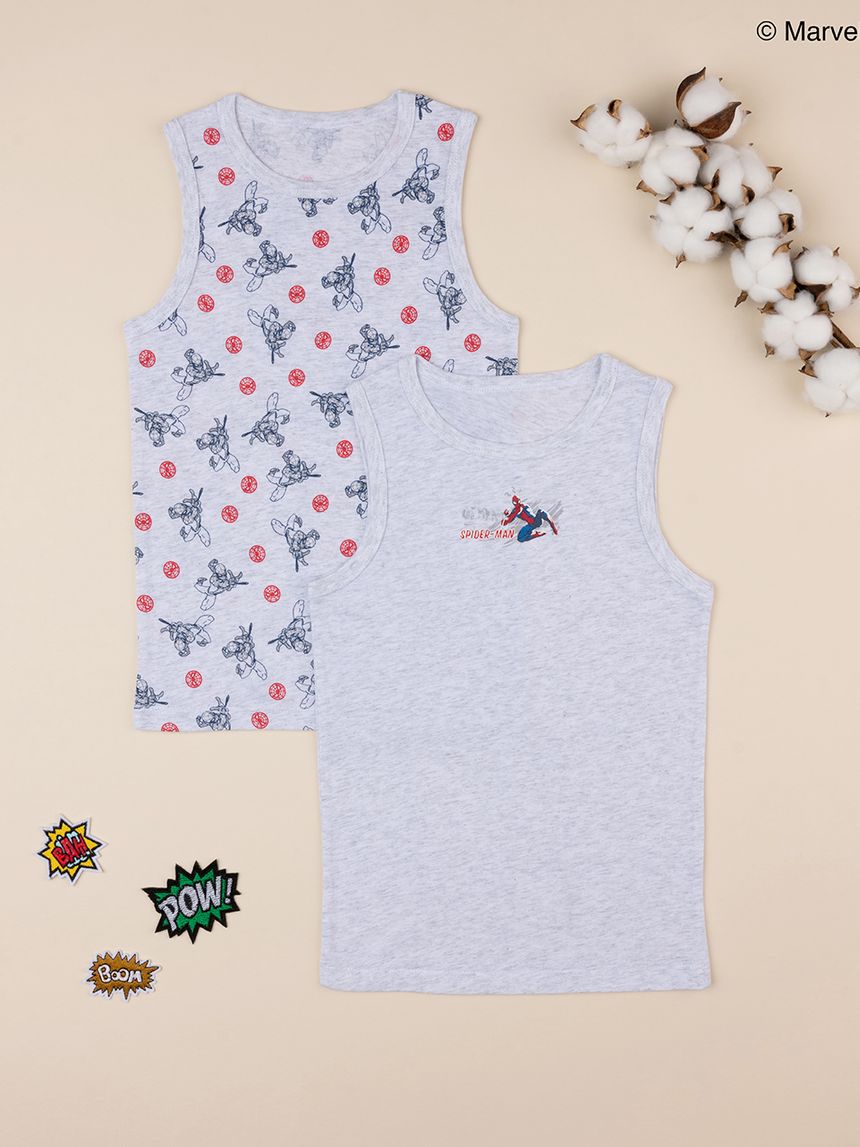 παιδικά φανελάκια πακέτο x2 γκρι με το spiderman για αγόρι - Prénatal
