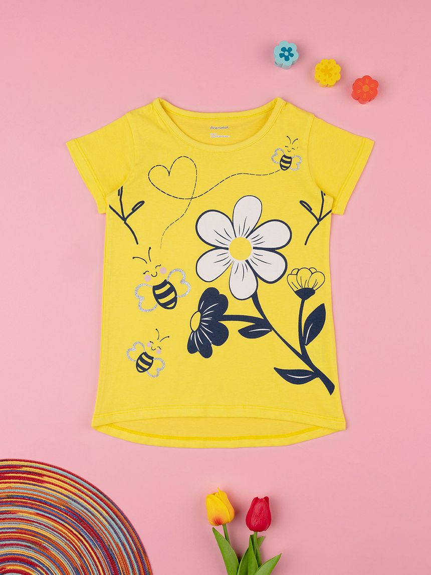 παιδικό t-shirt κίτρινο με λουλούδια για κορίτσι - Prénatal