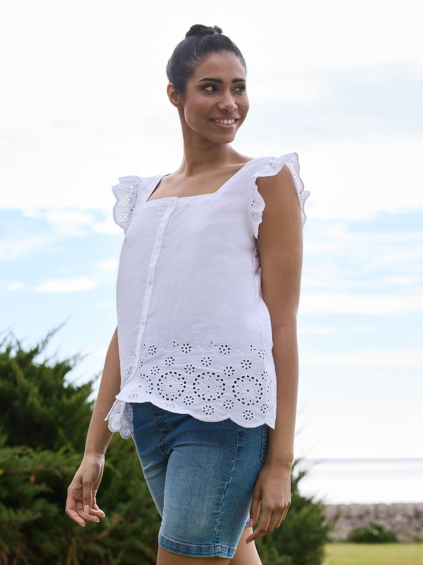 γυναικεία μπλούζα εγκυμοσύνης/θηλασμού λευκή με δαντέλα sangallo - Prénatal