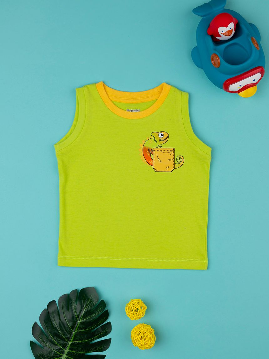 βρεφική αμάνικη μπλούζα λαχανί με χαμαιλέοντα για αγόρι - Prénatal