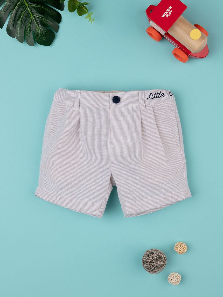 βρεφική λινή βερμούδα ριγέ μπεζ/λευκό για αγόρι - Prénatal