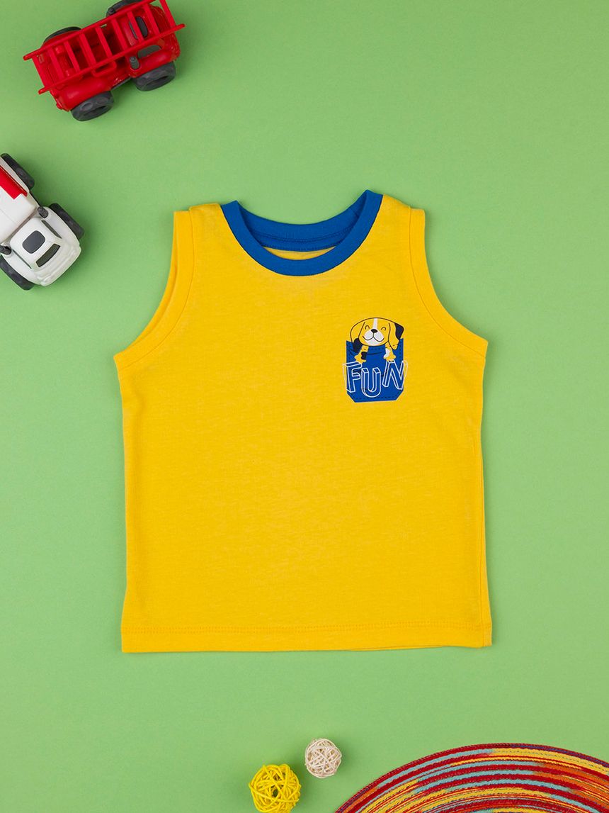 βρεφική αμάνικη μπλούζα κίτρινη με σκυλάκι για αγόρι - Prénatal