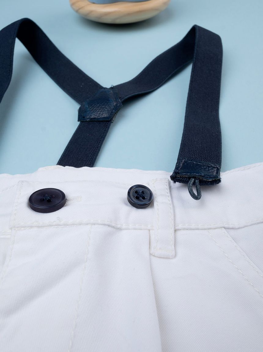 βρεφική βερμούδα λευκή με τιράντες για αγόρι - Prénatal