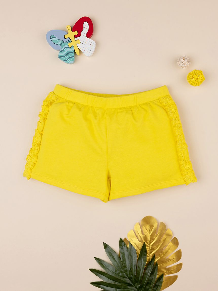παιδικό σορτσάκι κίτρινο με δαντέλα sangallo για κορίτσι - Prénatal