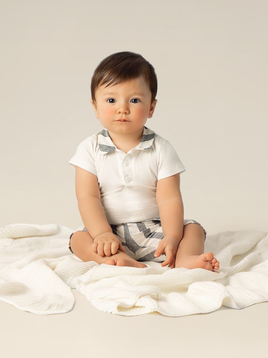 βρεφικό σετ κορμάκι και σορτσάκι ριγέ λινό για αγόρι - Prénatal