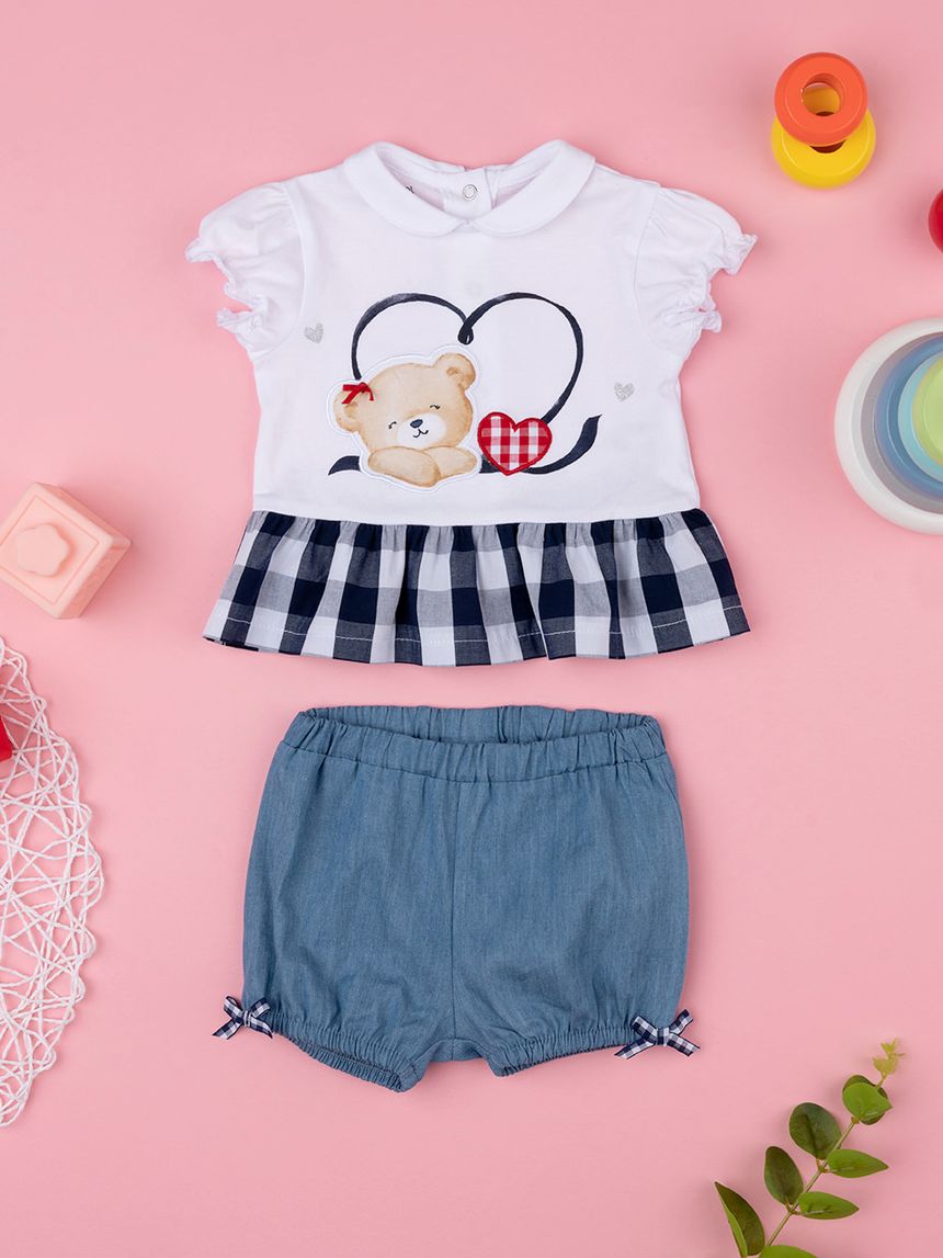 βρεφικό σετ t-shirt και σορτσάκι με αρκουδάκι για κορίτσι - Prénatal